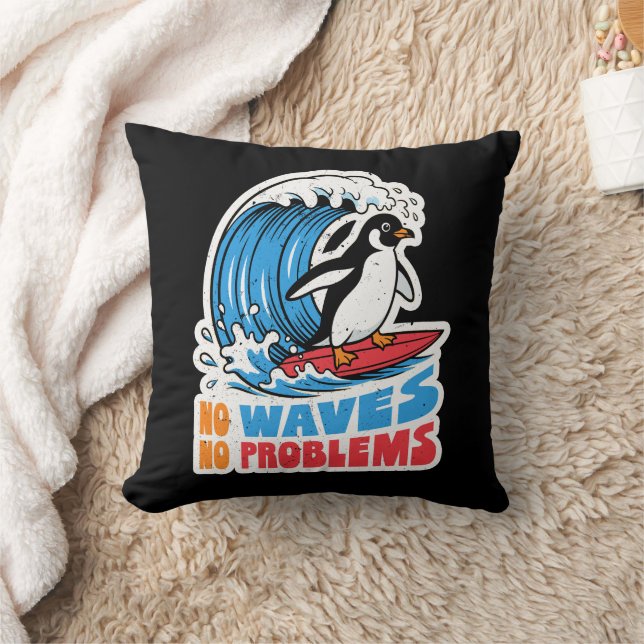 Almofada Sem Ondas Sem Problemas Pinguim Engraçado Surfando (Cobertor)