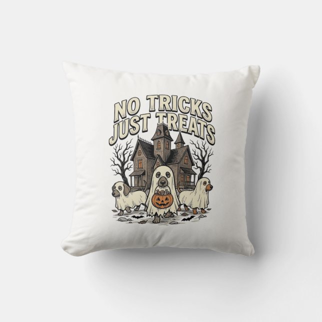 Almofada Sem Truques Apenas Guloseimas Halloween Dachshund  (Frente)