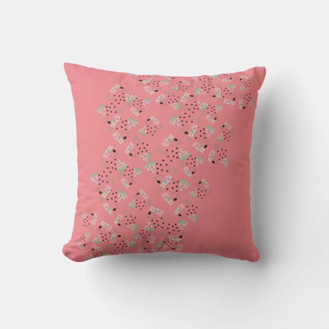 Almofada Sementes de Sorvete Rosa de Melancia de Verão Padr (Frente)