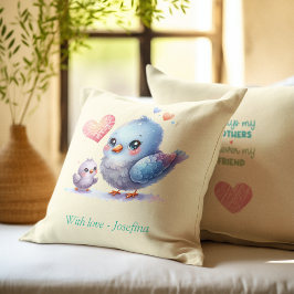 Almofada Sempre minha mãe - Mãe de pássaros e amarelo-bebê