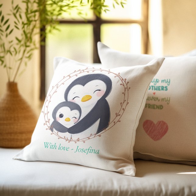 Almofada Sempre minha mãe - Mãe de pinguim (Always my Mother - Penguin Mum Baby Throw Pillow)