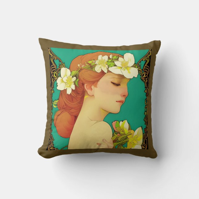 Almofada Senhora Celta com Flores no Cabelo (Frente)