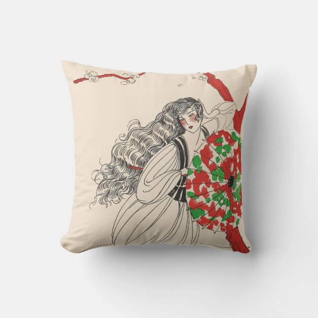 Almofada SENHORA COM A Arte UMBRELLA Deco Cabelo da Moda (Frente)