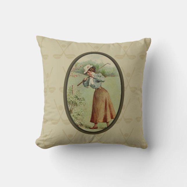 Almofada Senhora Golfing Arte do vintage (Frente)