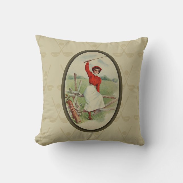Almofada Senhora Golfing Arte do vintage (dois) (Frente)