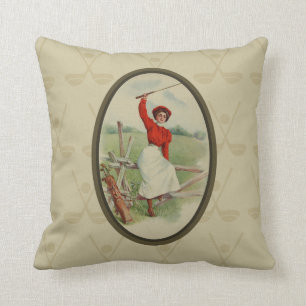 Almofada Senhora Golfing Arte do vintage (dois)