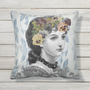 Almofada Senhora Mulher Pansies do Victorian na tapeçaria