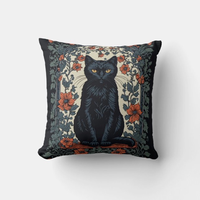 Almofada Sentado Black Cat Vintage Floral (Frente)