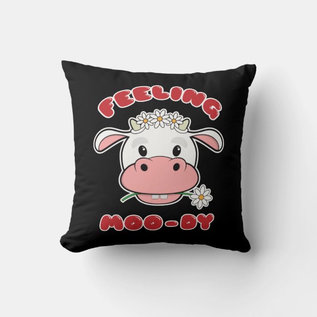 Almofada Sentindo-se Moo-di | Citação de Vaca de Desenho An (Frente)