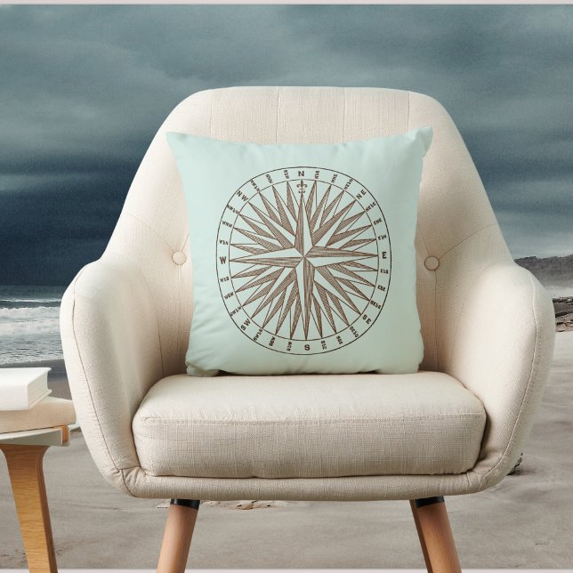 Almofada Sépia Compass Rosa on Light Vintage Green (Criador carregado)