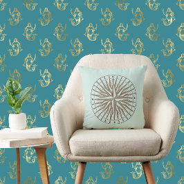 Almofada Sépia Compass Rosa on Light Vintage Green