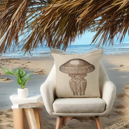 Almofada Sépia Man O War on Solid Tan Background