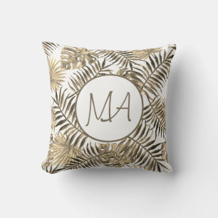 Almofada Sépia Monogramas Decor de Folha Tropical da Selva
