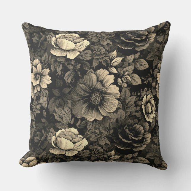 Almofada Sepia Tone Vintage Impressão Floral (Frente)
