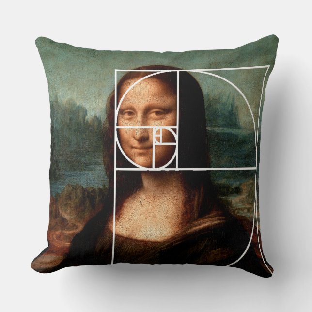 Almofada Sequência Fibonacci Leonardo da Vinci Mona Lisa (Frente)