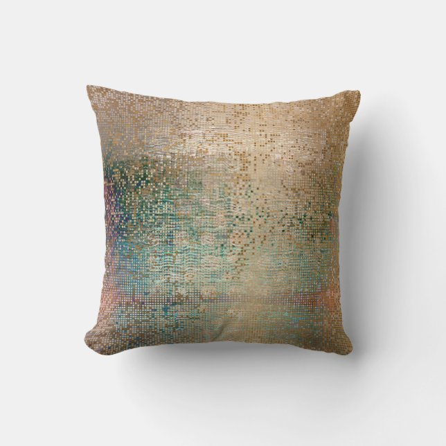 Almofada Sequência Metálica do Pincel Teal Dourado de abstr (Frente)