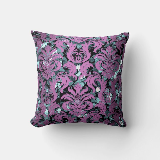 Almofada Sequência Violeta Roxo Violeta De Damasco Aquático (Frente)