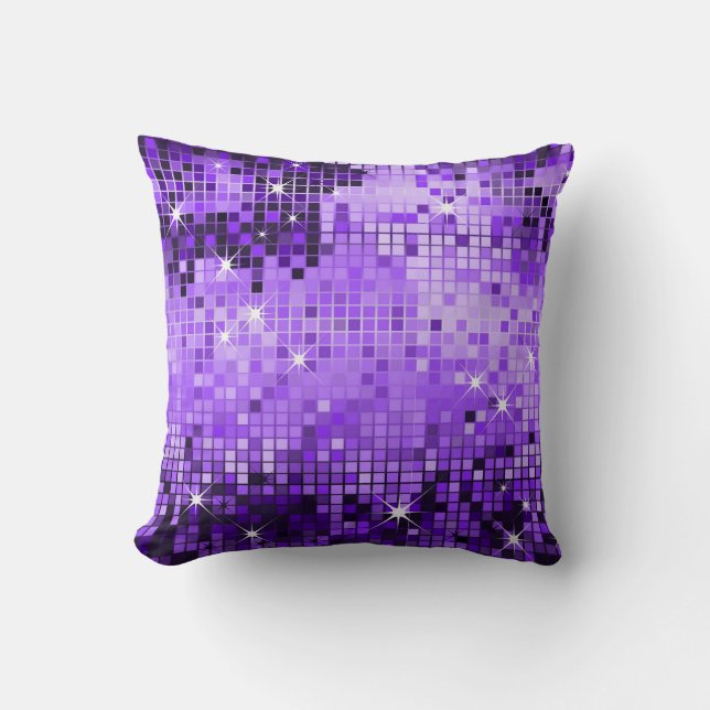 Almofada Sequências Metálicas Roxas Abstrato Pixel Arte (Frente)