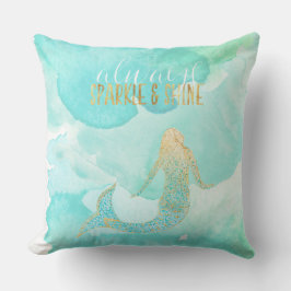 Almofada Sereia Aqua Dourada Sparkle