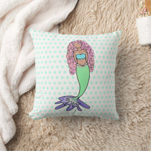 Almofada sereia arco-íris rosa azul roxo verde preto encara