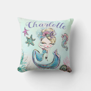 Almofada Sereia Brilhante com Nome Personalizado de Cabelo