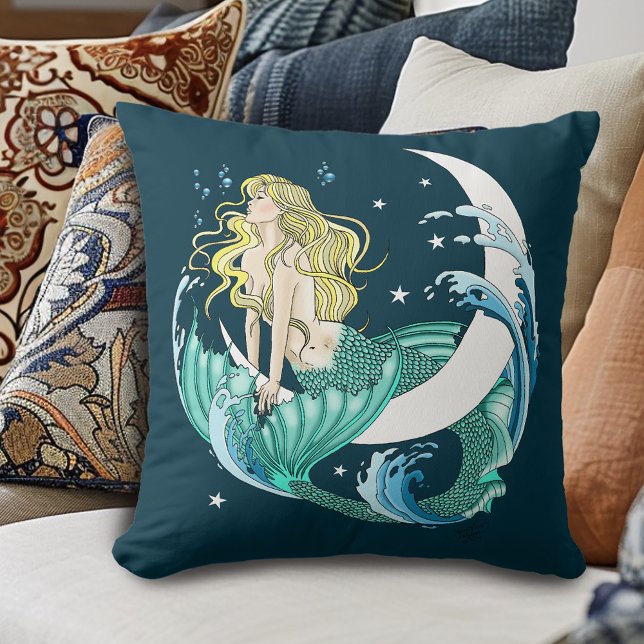 Almofada Sereia Loira Lua Crescente Arte Deco Fantasia (Criador carregado)