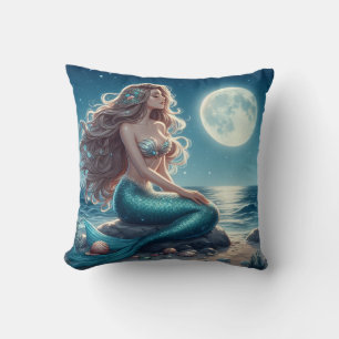 Almofada Sereia na praia à noite