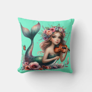 Almofada "Sereia Tocando Violina - Arte Submarina Branca"