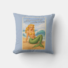 Almofada Sereias Fazem Ondas Retro Decoração Azul de Praia 