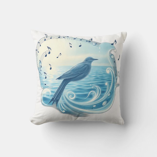 Almofada Serene Bird com notas musicais (Frente)