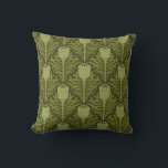 Almofada Serene Green Plant Motif for Modern Decor<br><div class="desc">Seamless pattern of stylized green plants resembling thistles,  with intricate leaf designs,  set against a dark olive background. Symmetrical and calm.</div>