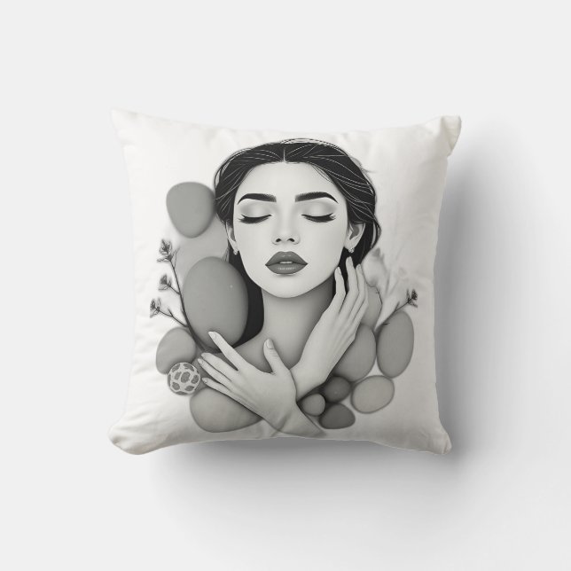 Almofada Serene Mulher com Pedras e Plantas (Frente)