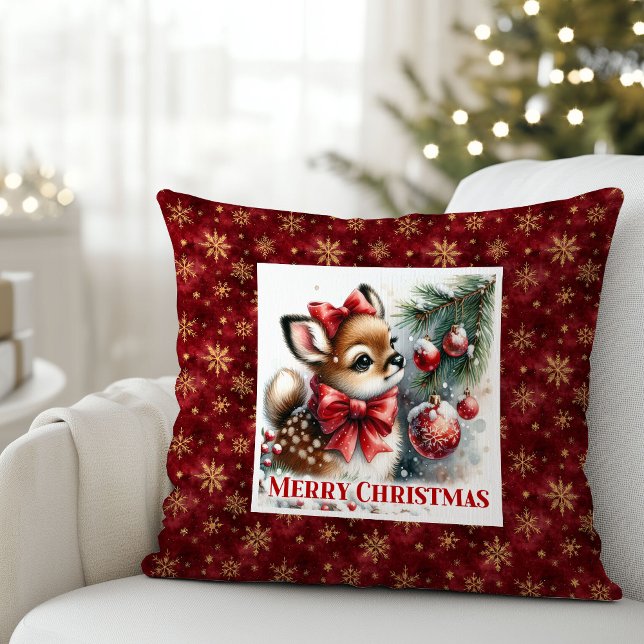 Almofada Serene snowy forest festive winter scene Christmas (Serene snowy forest festive winter scene Christmas pillow)