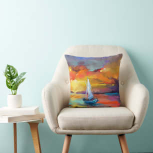Almofada Serene Sunset Sailboat Art