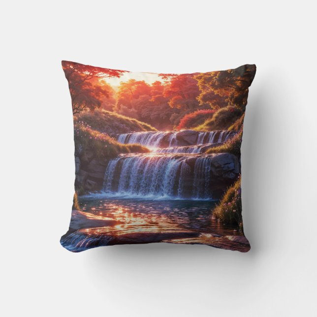 Almofada Serene Waterfall no Sunset Vertical Poster (Frente)
