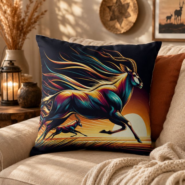 Almofada Serenidade em Movimento Inspirado em Antílope (Serenity in Motion Antelope-Inspired Throw Pillow)