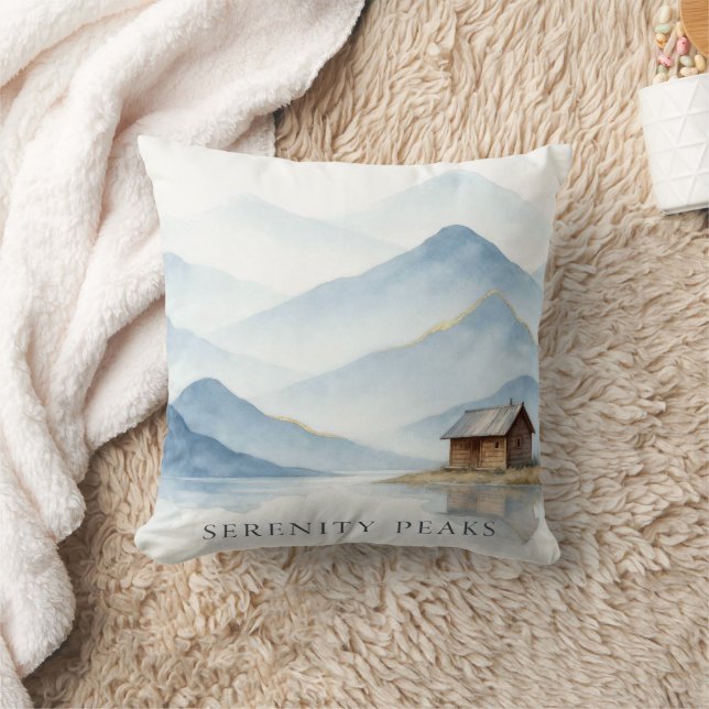 Almofada Serenity Peaks — Minimalist Cabin Landscape Throw  (Cobertor)