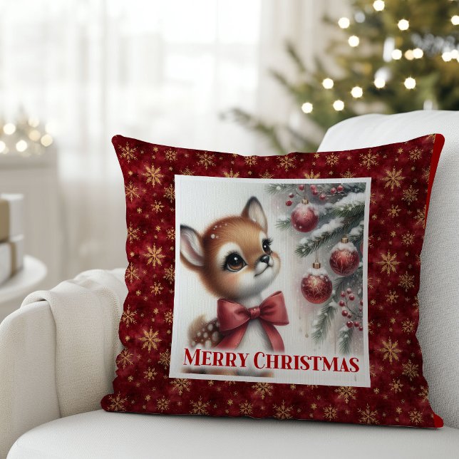 Almofada Sereno Travesseiro de Natal com Corça para Criança (Serene Fawn Christmas Pillow Gift for Kids Winter Decor)