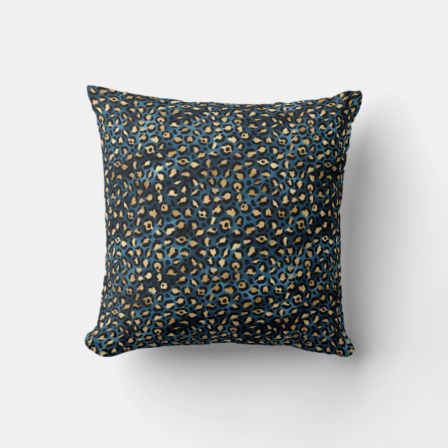 Almofada Série Leopardo Azul e Dourado Design 1 (Frente)