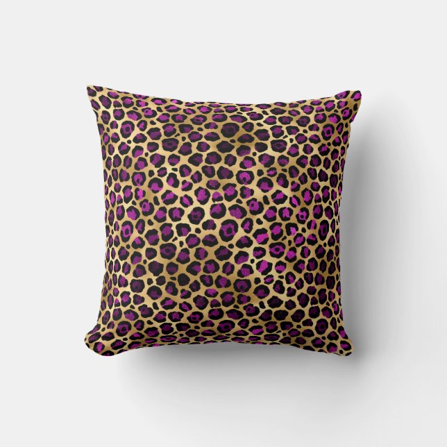 Almofada Série Leopardo roxa e Dourada Design 4 (Frente)