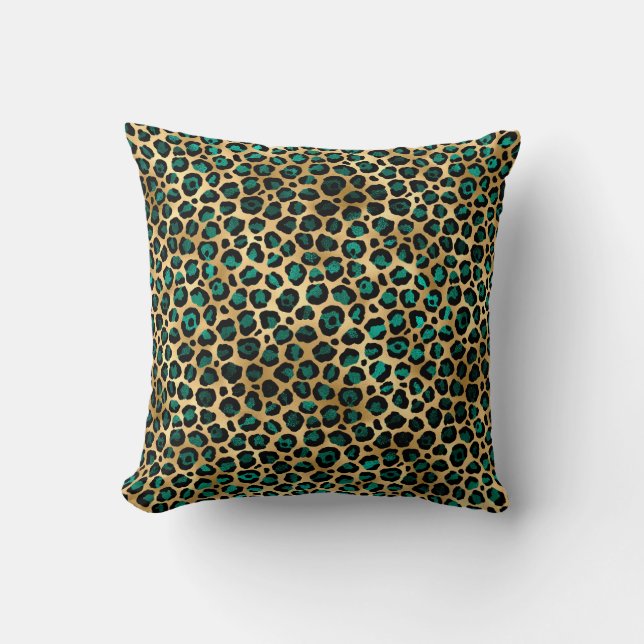 Almofada Série Teal e Dourado Leopardo Design 14 (Frente)