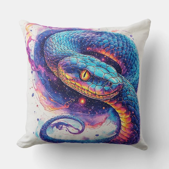 Almofada Serpente Cósmica com Escamas Brilhantes (Frente)