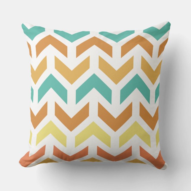 Almofada Setas Retro Chevron Orange Teal Dourado (Frente)