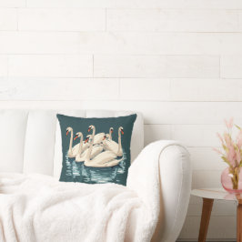 Almofada Sete Cisnes Nadando Corte Estêncil Estilo 4