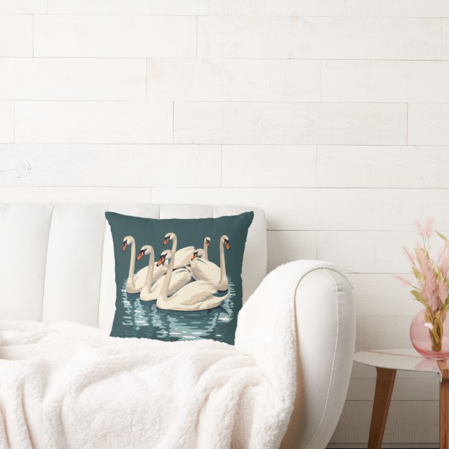 Almofada Sete Cisnes Nadando Corte Estêncil Estilo 4 (Sofá)