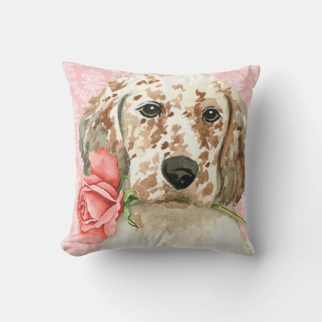 Almofada Setter inglês do rosa dos namorados (Frente)