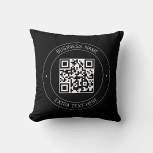 Almofada Seu código QR e texto editável Preto e branco