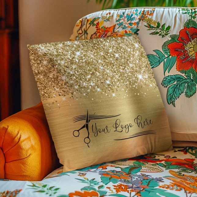 Almofada Seu Glam Dourado da Gliteria de Logotipos (Your Logo Glittery Gold Glam Throw Pillow)