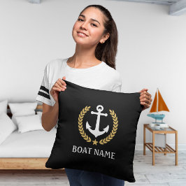 Almofada Seu nome de barco Anchor Náutico Laurel Deixa Negr