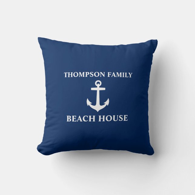 Almofada Seu nome é Beach House Anchor Blue (Frente)